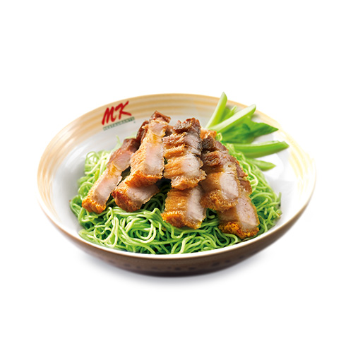 Green Noodles with Crispy Pork