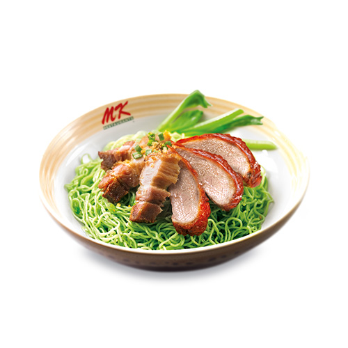 Green Noodles with Roasted Duck + Crispy Pork